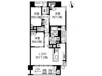 プレミスト仙台本町レジデンス(3LDK/14階)の間取り写真
