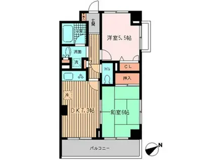 ラポール三田(2DK/4階)の間取り写真