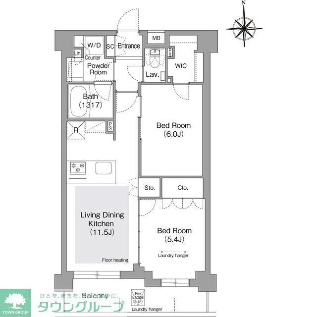 コンフォリア・リヴ文京護国寺(2LDK/1階)の間取り写真
