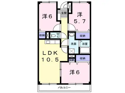ラメールII(3LDK/1階)の間取り写真