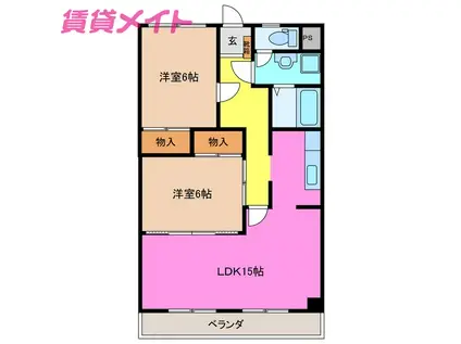 新泉関ハイツ(2LDK/3階)の間取り写真