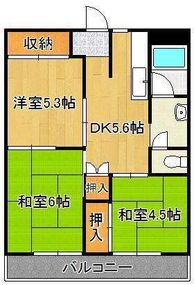 富田ハイツ(3DK/6階)の間取り写真