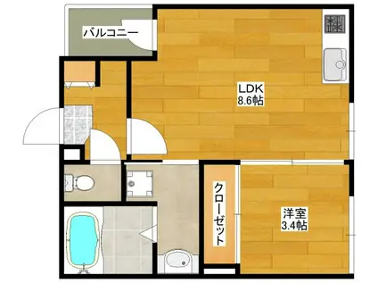 WOOD GARDEN II(1LDK/1階)の間取り写真