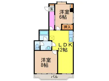 京源ハイツ(2LDK/4階)の間取り写真