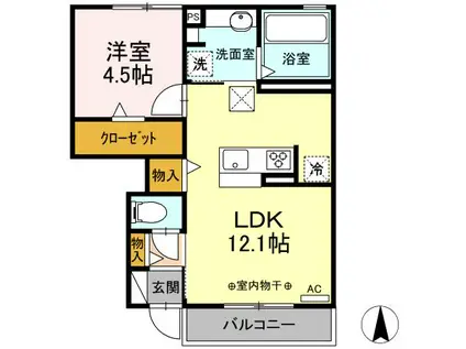 名鉄各務原線 田神駅 徒歩20分 2階建 築3年(1LDK/1階)の間取り写真
