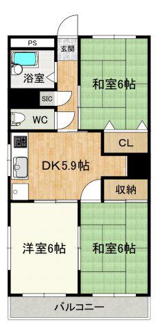メゾンドール横河原(3DK/2階)の間取り写真