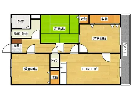 グランボヌール上安(3LDK/1階)の間取り写真