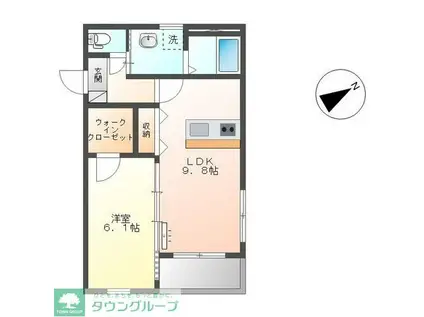 熊谷市新堀スイートテラス(1LDK/2階)の間取り写真
