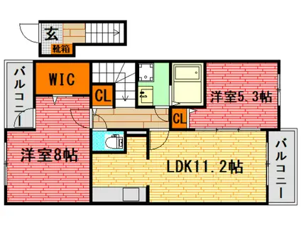 サニーウェル ヴィラ(2LDK/2階)の間取り写真