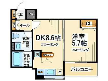 ソシア千歳烏山(1DK/3階)の間取り写真