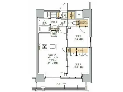 リビオメゾン芝浦(2LDK/9階)の間取り写真