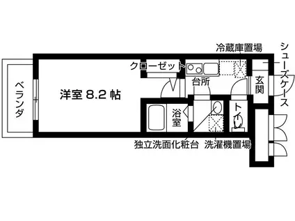 ゼスタレジデンス八雲(1K/2階)の間取り写真