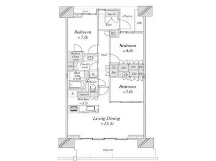HARUMI FLAG PARKVILLAGE F棟(3LDK/10階)の間取り写真
