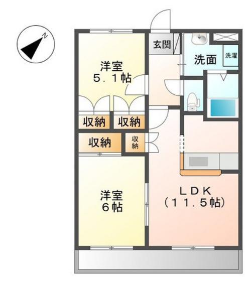 プロニティオオフク壱番館(2LDK/1階)の間取り写真