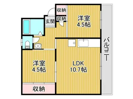 ドミールサニー君影(2LDK/1階)の間取り写真