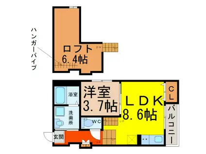 ルナソレイユ(1LDK/1階)の間取り写真