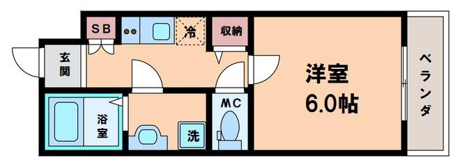 CALM VILLEGE 東田辺(1K/2階)の間取り写真