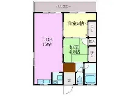 峰ビル(2LDK/1階)の間取り写真