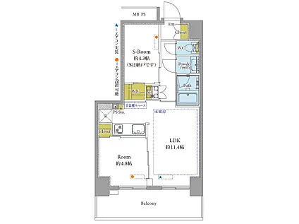 ベイシティ晴海スカイリンクタワー(1SLDK/14階)の間取り写真