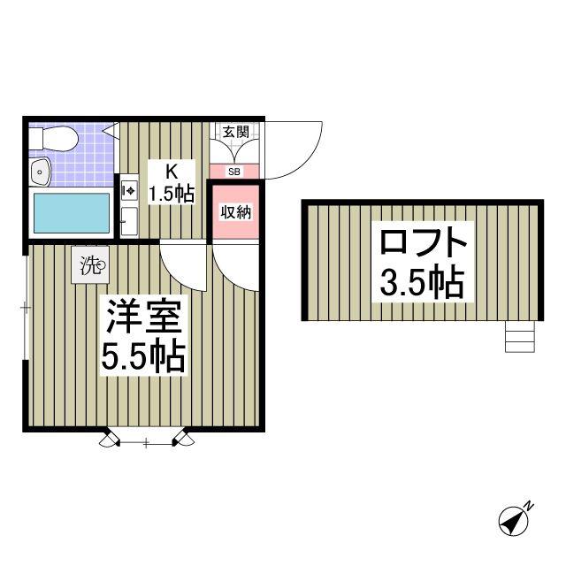 ブラウン第3(1K/1階)の間取り写真