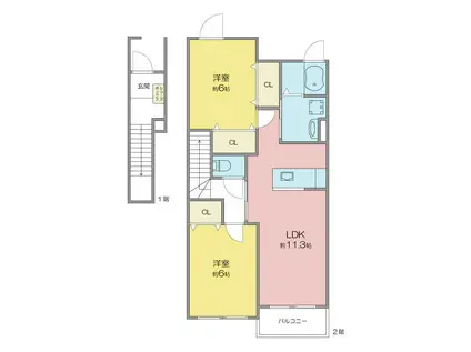 チェスナット ハ-トI(2LDK/2階)の間取り写真