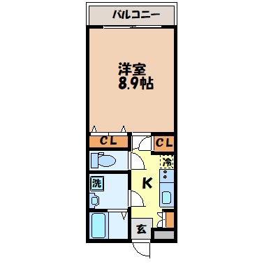 SIGNPOST矢の平(1K/1階)の間取り写真
