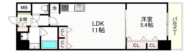 スプランディッド上本町ウエストII(1LDK/15階)の間取り写真