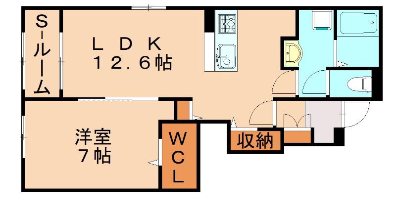 ボスカート B.I(1LDK/1階)の間取り写真
