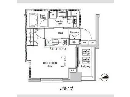 プラウドフラット門前仲町V(1K/7階)の間取り写真