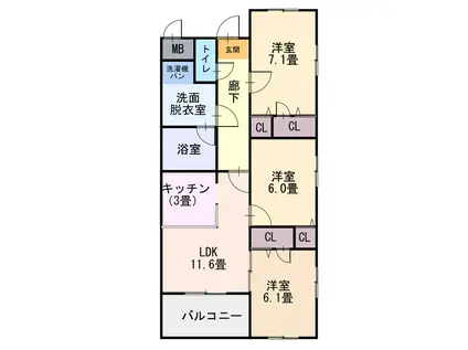 グリーンバレー壱番館(3LDK/1階)の間取り写真
