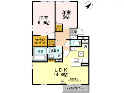 Yラルーチェ(2LDK/1階)の間取り写真