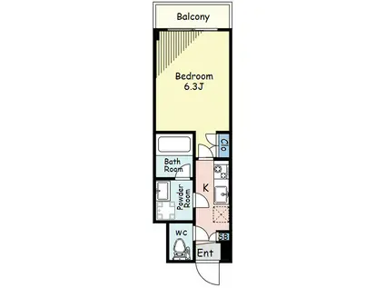 PREMIUM CUBE 不動前 DEUX(1K/3階)の間取り写真