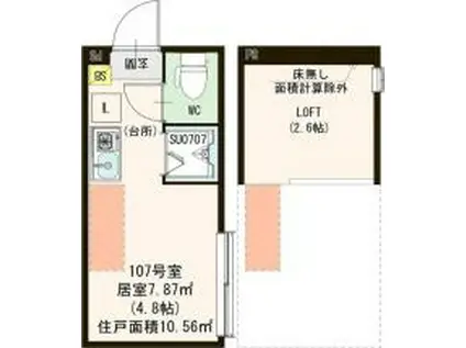 ハーモニーテラス志茂XVI(ワンルーム/1階)の間取り写真