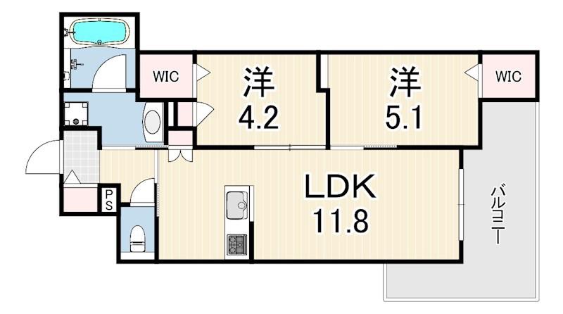 LA VITA西宮北口(2LDK/2階)の間取り写真