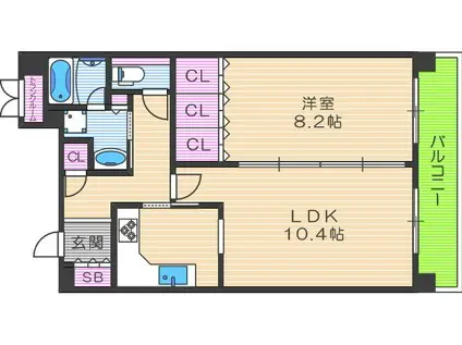 アーバンエース夕陽丘パル(1LDK/12階)の間取り写真