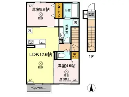 グラシア(2LDK/2階)の間取り写真