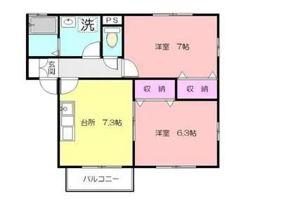 リヴェールヒルII(2DK/2階)の間取り写真