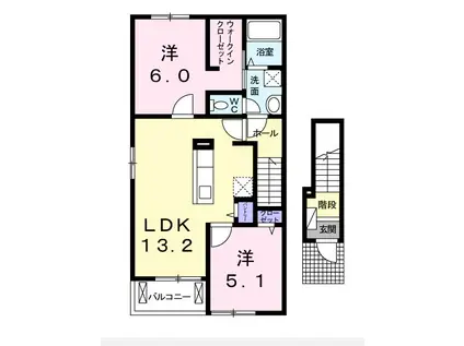 カーサ東ヶ丘(2LDK/2階)の間取り写真