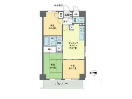 リヴィエルバーグ西大島(3DK/4階)の間取り写真