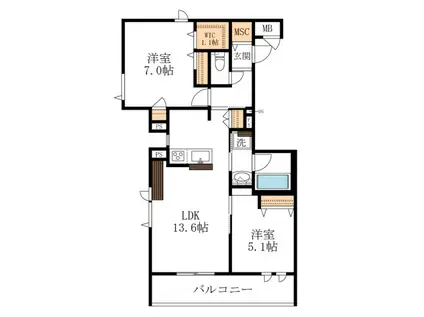 LA GRACIEUSEラグラシューズ(2LDK/3階)の間取り写真