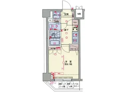 ブライズ荏原中延(1K/12階)の間取り写真