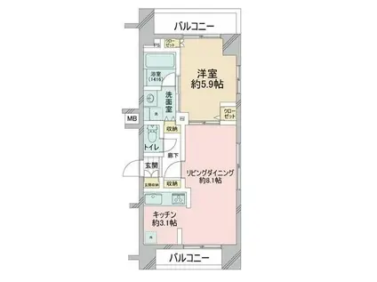 グリーンパーク日本橋浜町(1LDK/5階)の間取り写真