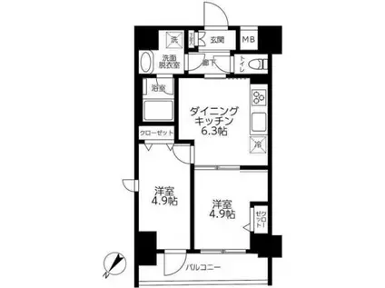 ルフレ プレミアム向島(2DK/2階)の間取り写真