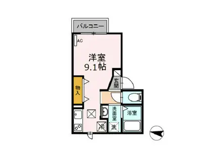 ぱるタウン乗小路(ワンルーム/2階)の間取り写真