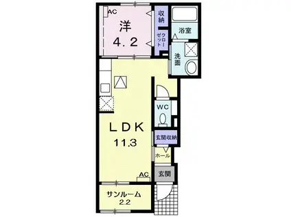 ウイング フィルIII(1LDK/1階)の間取り写真