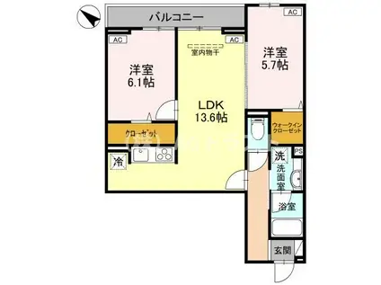 奈月ヒルズ(2LDK/3階)の間取り写真