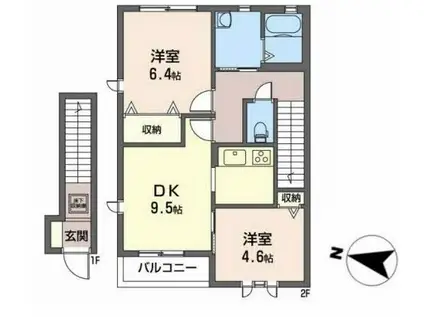 ソラティーオI(2DK/2階)の間取り写真