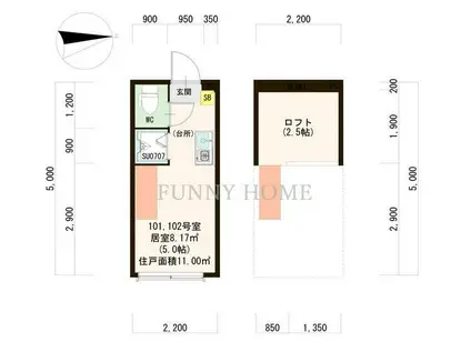 アカツキテラス和泉III(ワンルーム/1階)の間取り写真