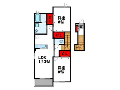 パストラーレI(2LDK/2階)の間取り写真