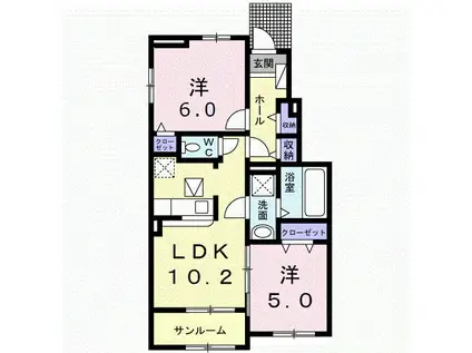 ラ・フランセ20(2LDK/1階)の間取り写真